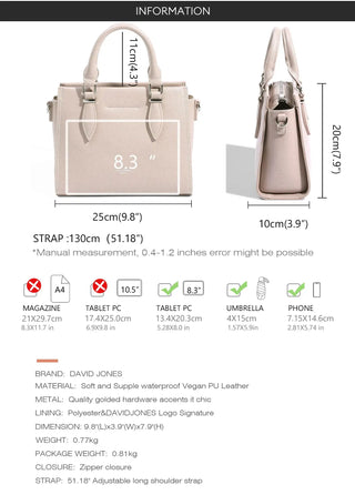 Women's Clutch Tote Bag in Soft Peach Faux Leather with Zipper Closure and Multiple Compartments.