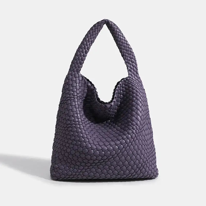 Woven shoulder bag in purple, handmade and stylish, perfect for casual use and everyday carry.