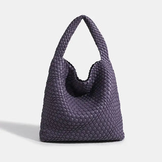 Woven shoulder bag in purple, handmade and stylish, perfect for casual use and everyday carry.