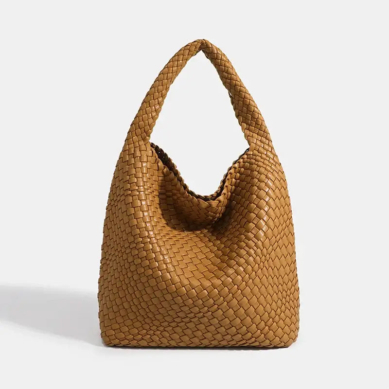 Woven shoulder bag in brown, handmade from durable, high-quality materials for stylish casual use.