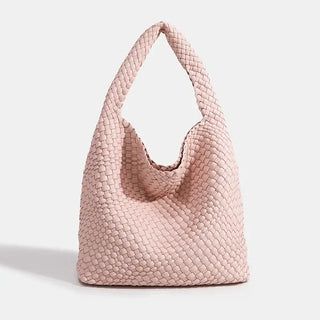 Woven Shoulder Bag, pink handmade tote bag with a criss-cross design, ideal for casual and everyday use.