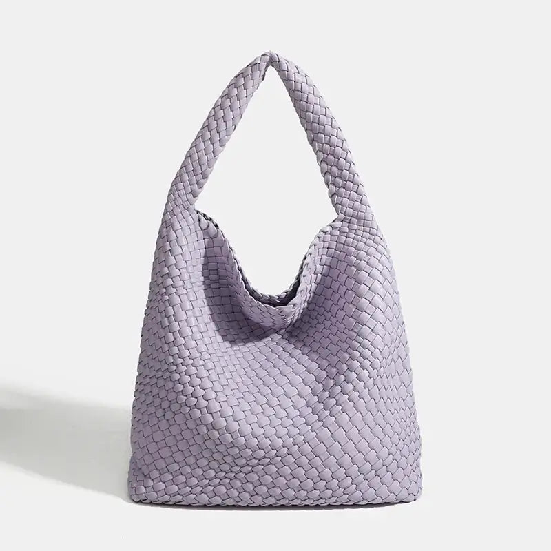 Woven Shoulder Bag in lavender color, stylish and practical handbag for women, perfect for everyday use.