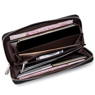 Interior view of a Women’s wallet with slot pockets and zipper closure, showing organized compartments for cash and cards.