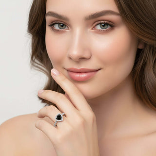 Heart Ring 925 Sterling Silver worn by a model, showcasing its elegant design and sparkling CZ stones.