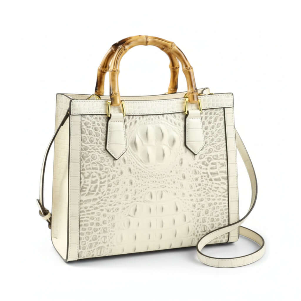 Crocodile Pattern Leather Women's Handbags Real Bamboo