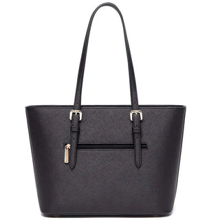 Tote Bag with Adjustable Shoulder Straps in black featuring zip closure and elegant design.