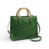 Crocodile Pattern Leather Women's Handbags Real Bamboo
