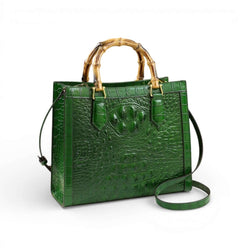 Crocodile Pattern Leather Women's Handbags Real Bamboo