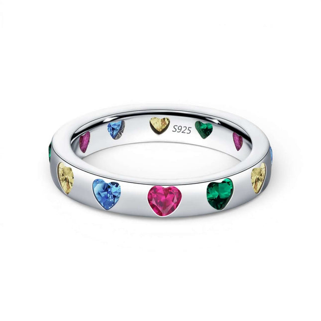 925 Sterling Silver Four-Leaf Clover Heart CZ Eternity Band – Stackable Fashion Ring