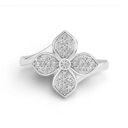 Moissanite Cross Flower Ring – D VVS1, 925 Sterling Silver