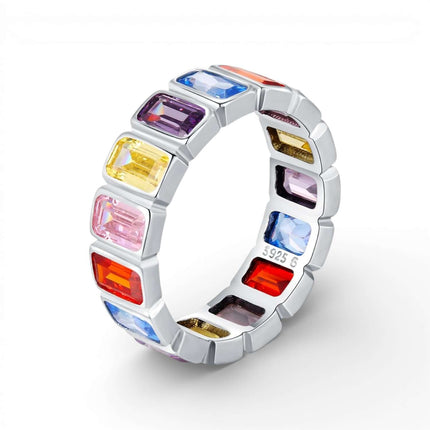 925 Sterling Silver Four-Leaf Clover Heart CZ Eternity Band – Stackable Fashion Ring