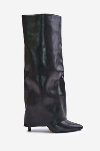 Women's boots featuring a pointed toe, high eco leather shaft, and a stylish design for elegant autumn and winter outfits.