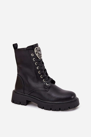 Women's ankle boots made of eco-leather with lace-up front and side zipper for easy fitting.
