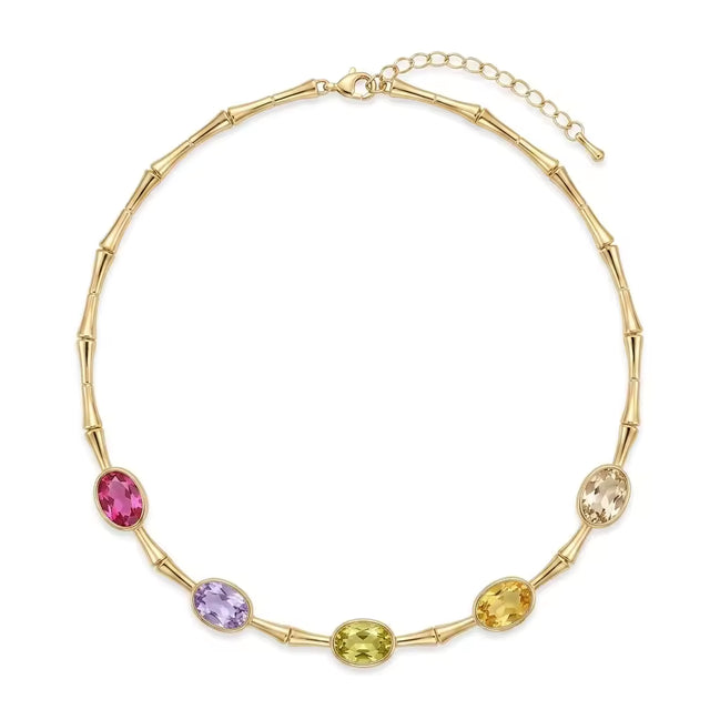 Collana in bamboo dorato con cristalli ovali