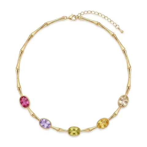 Collana in bamboo dorato con cristalli ovali