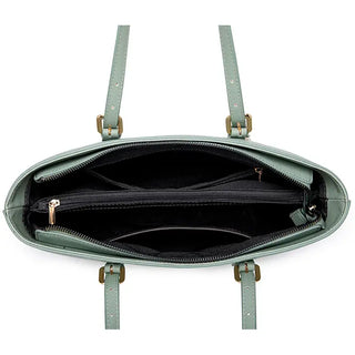 Interior view of a Tote Bag with adjustable shoulder straps featuring multiple pockets and a zipper closure.