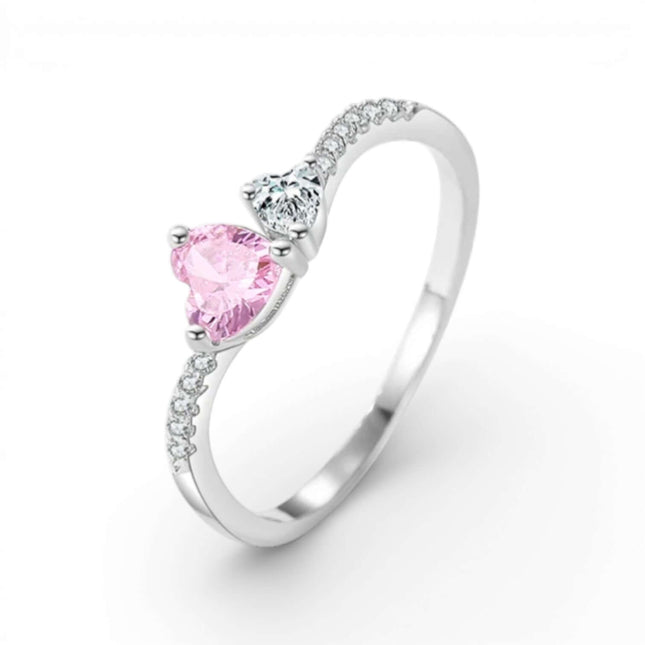 925 Sterling Silver Pink Heart Crystal Stackable Ring