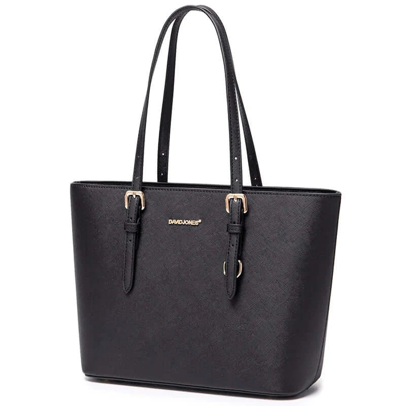 Tote Bag with Adjustable Shoulder Straps in sleek black with zipper closure and elegant design.