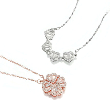 Crystal Clover Heart Magnetic Necklace 925 Sterling Silver