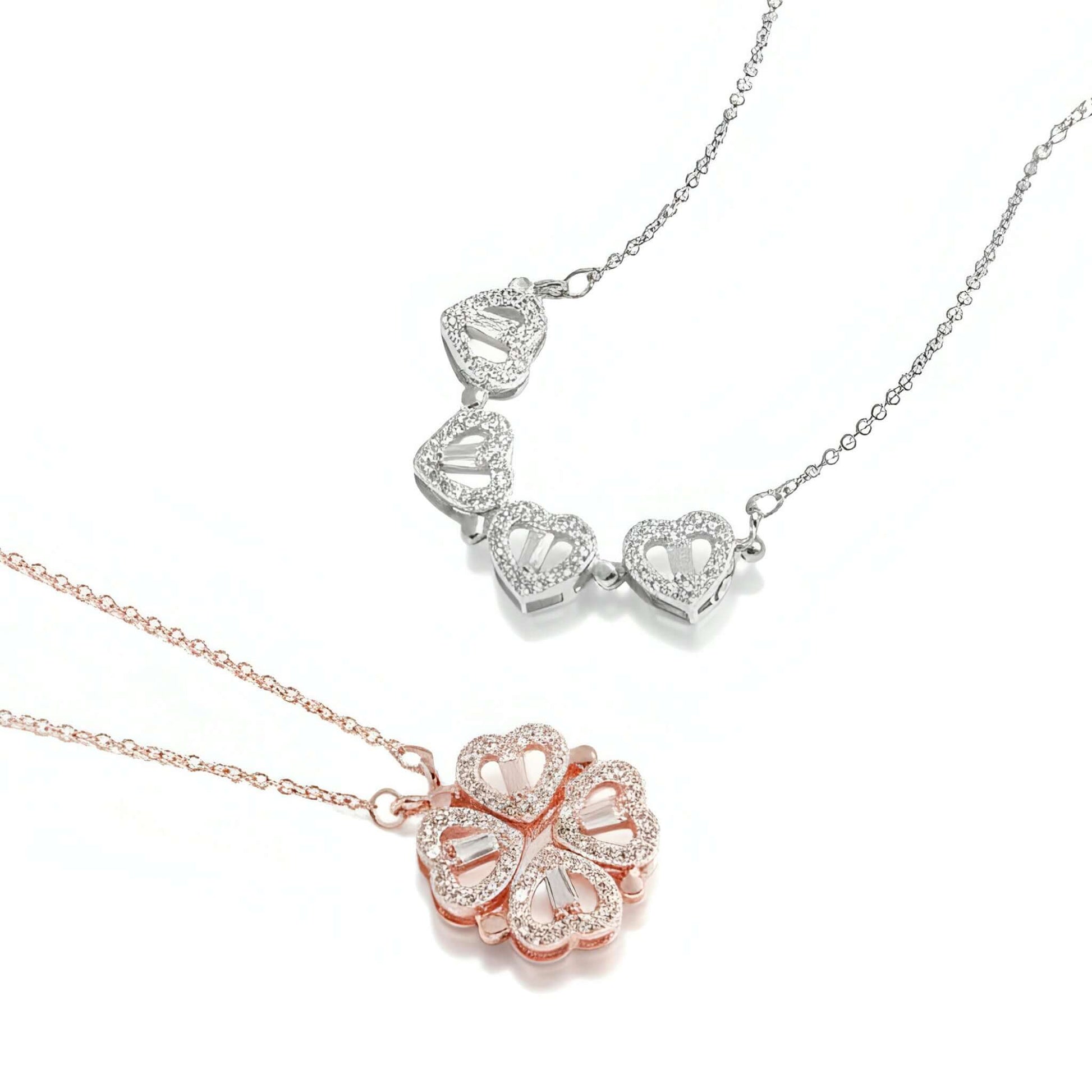 Crystal Clover Heart Magnetic Necklace 925 Sterling Silver