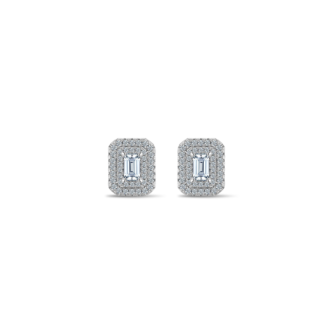 Handcrafted Moissanite Stud Earrings – Emerald Cut Iced Out Design