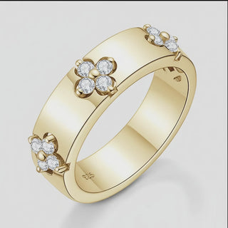 Moissanite Ring – 925 Sterling Silver with flower design and sparkling stones, crafted in 18K Gold.