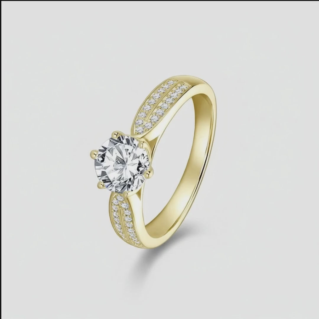 Moissanite Wedding Engagement Ring featuring a round-cut stone and 14K gold plating.