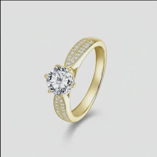Moissanite Wedding Engagement Ring featuring a round-cut stone and 14K gold plating.