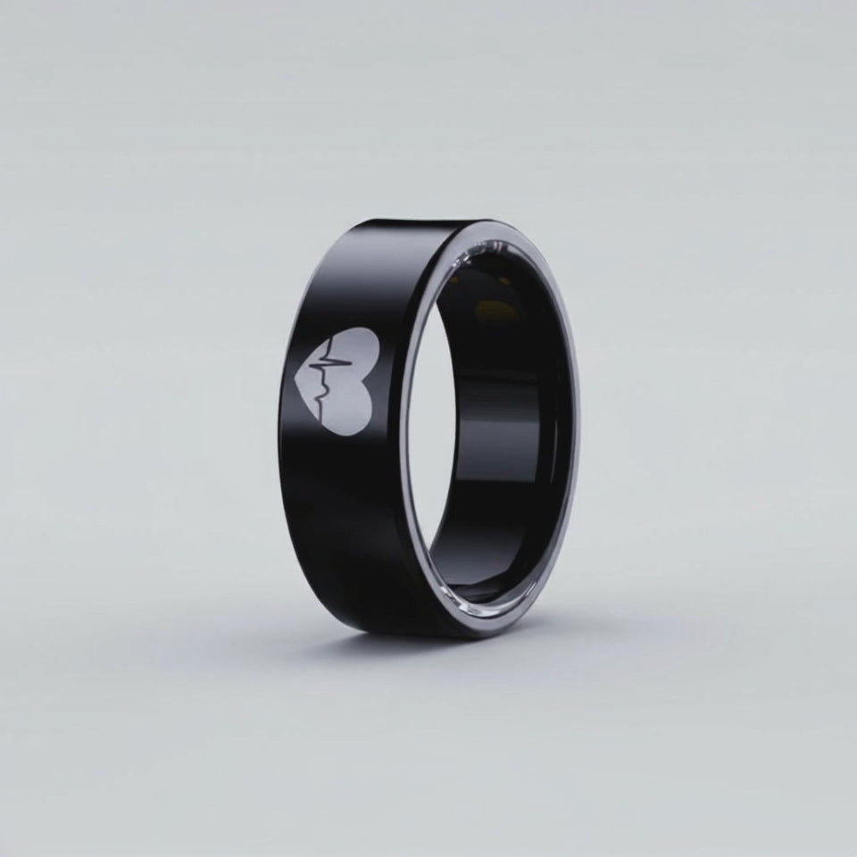 Smart Ring Health Tracker, Sleep Quality Monitor Fitness - sleek black health monitoring ring.