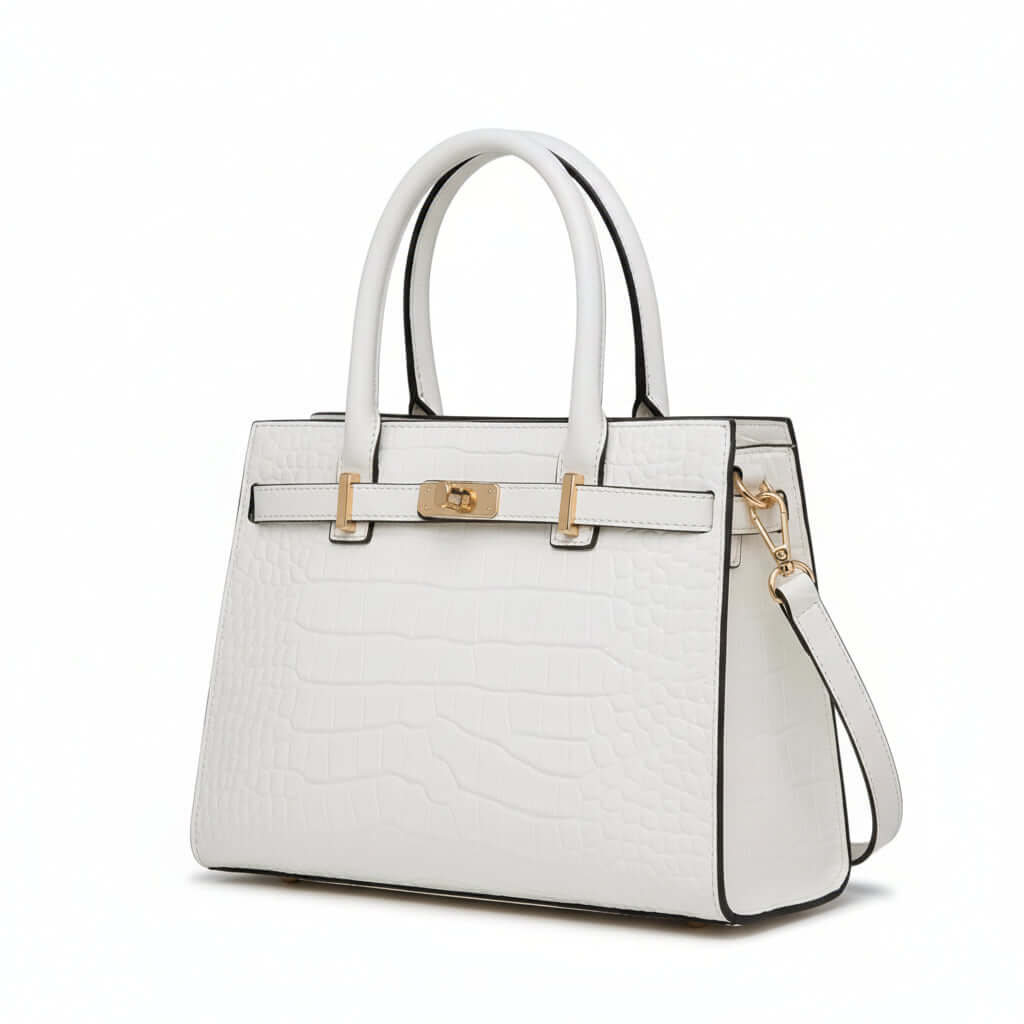 Croc-Embossed Leather Top Handle Bag with Shoulder Strap