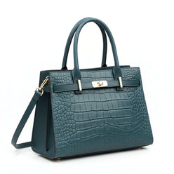 Croc-Embossed Leather Top Handle Bag with Shoulder Strap