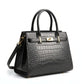 Croc-Embossed Leather Top Handle Bag with Shoulder Strap