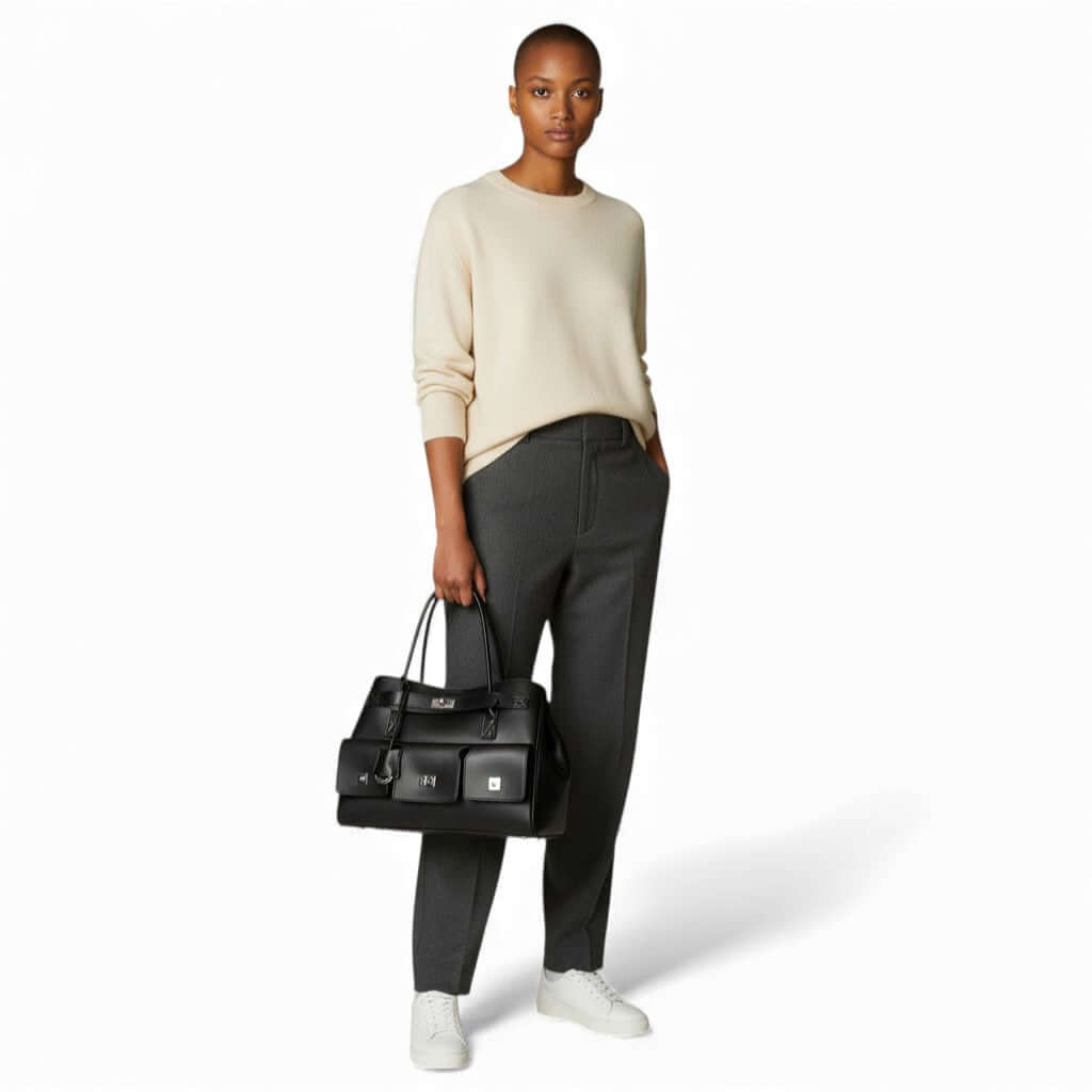 Women's Black Leather Tote Bag